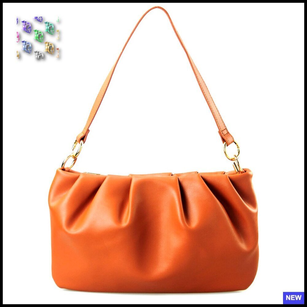 Ruched Vegan Leather Hobo Bag Convertible Clutch Crossbody Shoulder Bag